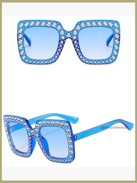 Oversized Square Crystal Sunglasses Thick Frame Bling Rhinestone Sparkling main image 4